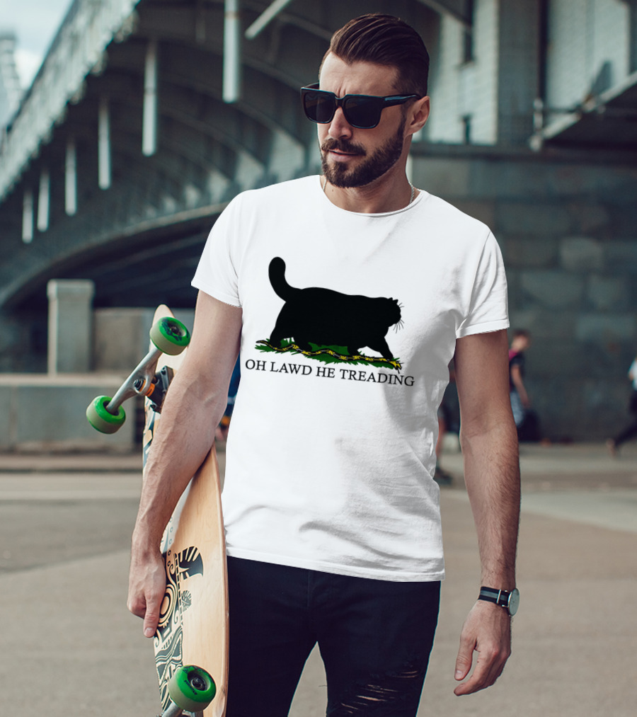 Oh Lawd He Treading Cat Silhouette With Snake And Grass T-Shirt