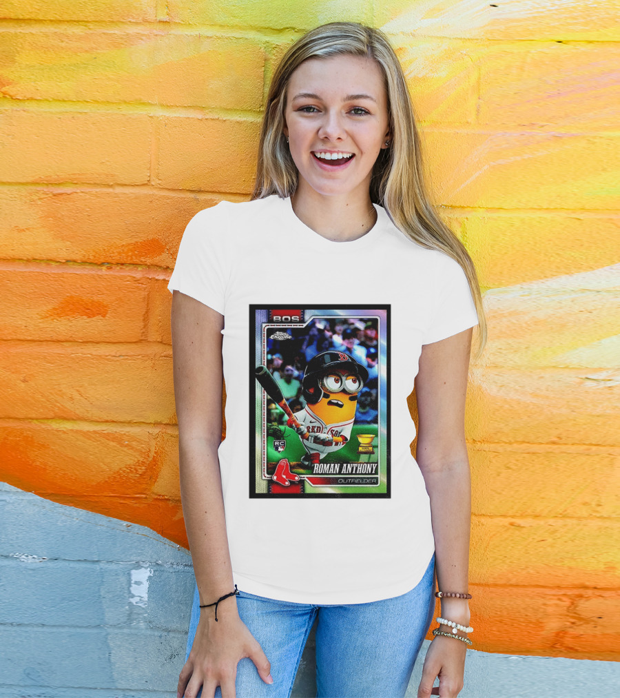 Minions Boston Red Sox Roman Anthony 2025 Topps Chrome Baseball Card T-Shirt