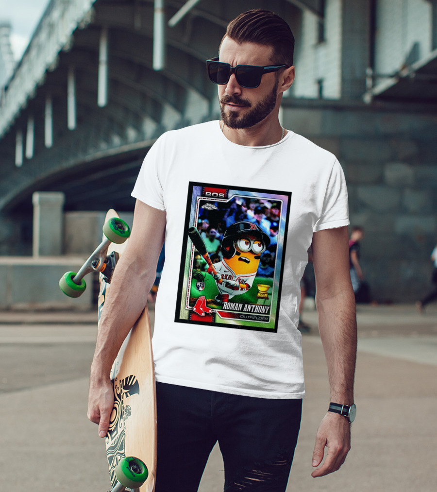 Minions Boston Red Sox Roman Anthony 2025 Topps Chrome Baseball Card T-Shirt