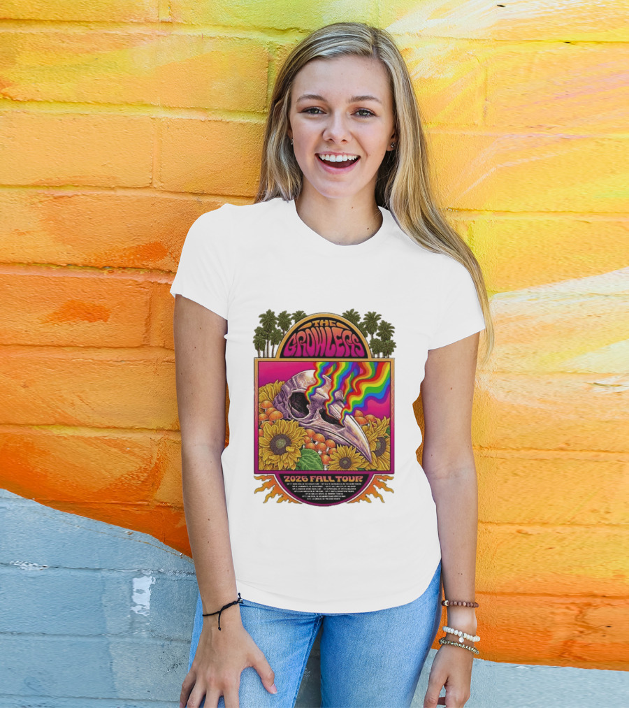 The Growlers 2026 Fall Tour Skull And Sunflower Psychedelic West Coast Dates Santa Cruz To Los Angeles T-Shirt