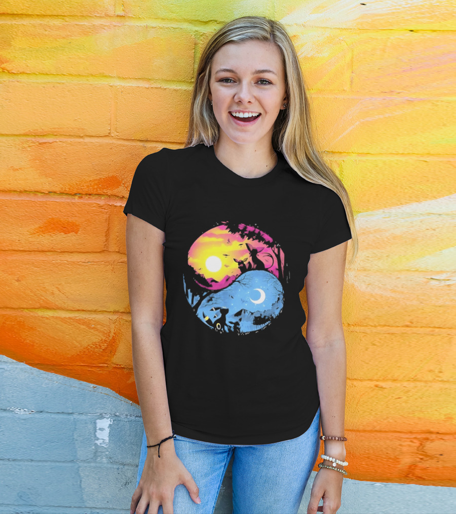 Yin Yang Espeon Umbreon Day Night Sunset Crescent Moon Harmony T-Shirt