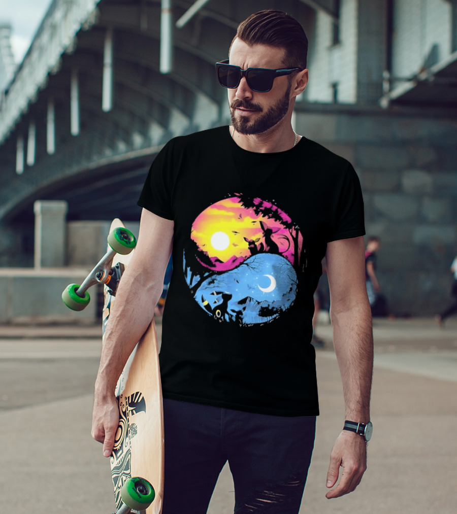 Yin Yang Espeon Umbreon Day Night Sunset Crescent Moon Harmony T-Shirt
