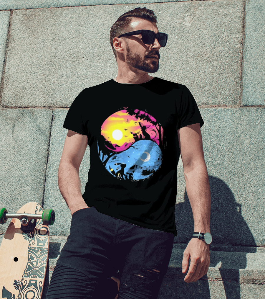 Yin Yang Espeon Umbreon Day Night Sunset Crescent Moon Harmony T-Shirt