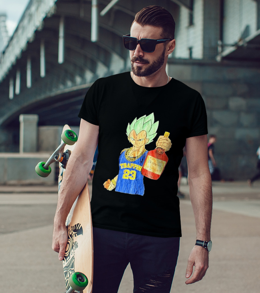 Hennessy Trappin 23 Anime Warrior Graphic Holding Bottle T-Shirt