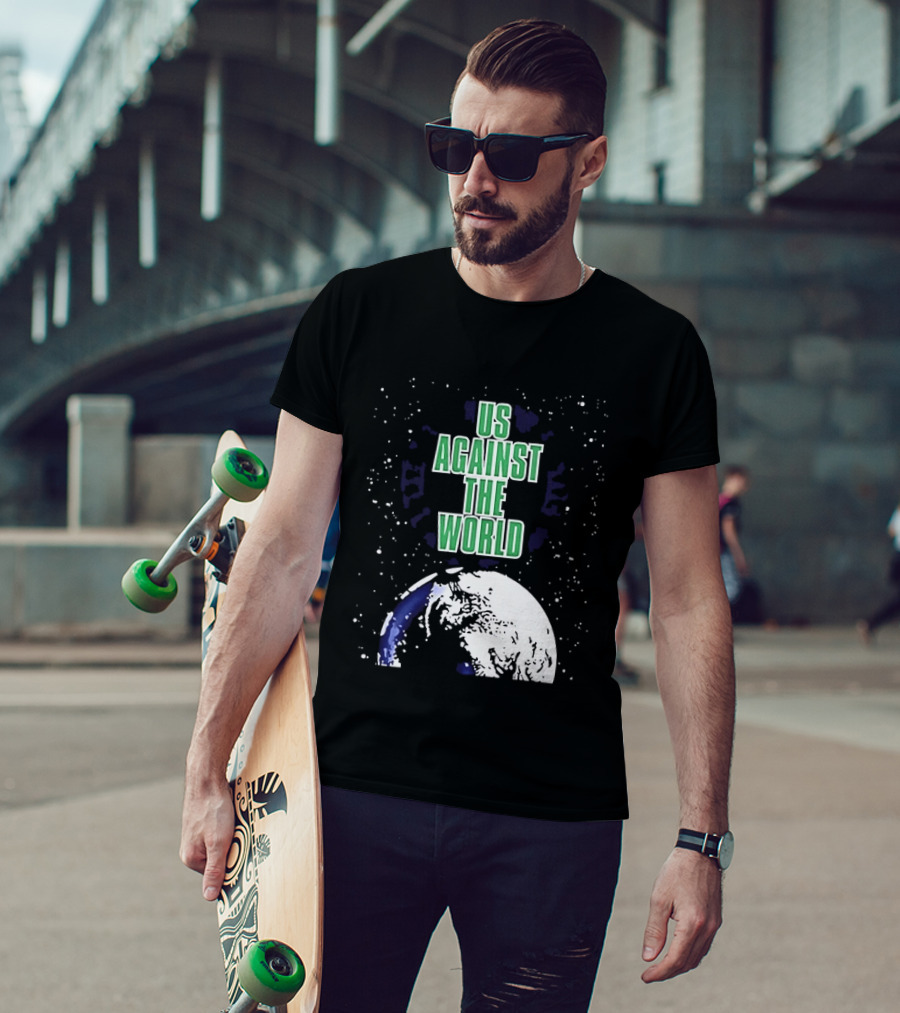 Boston Celtics Us Against The World Green Text Earth Motif T-Shirt