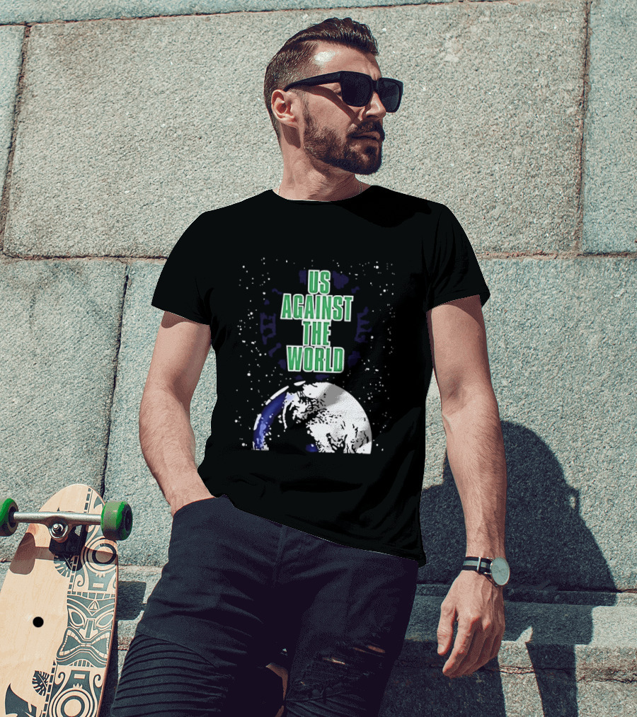 Boston Celtics Us Against The World Green Text Earth Motif T-Shirt
