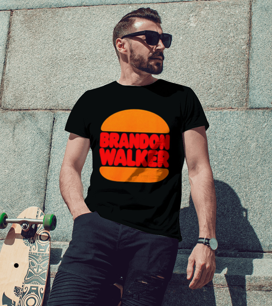 Brandon Walker Hamburger Bold Red Text Inside Orange Bun T-Shirt