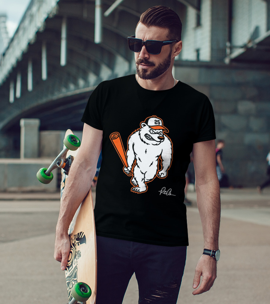 Polar Bear Pete Baseball Bear With Orange Bat And Cap Number 25 Art By Pete Alonso T-Shirt