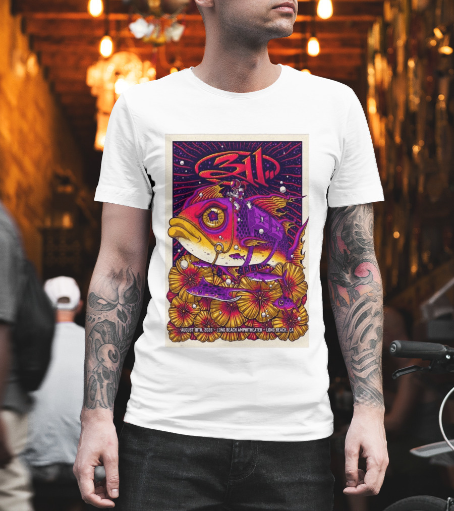311 August 18 2026 Long Beach Amphitheater CA Psychedelic Fish And Astronaut T-Shirt