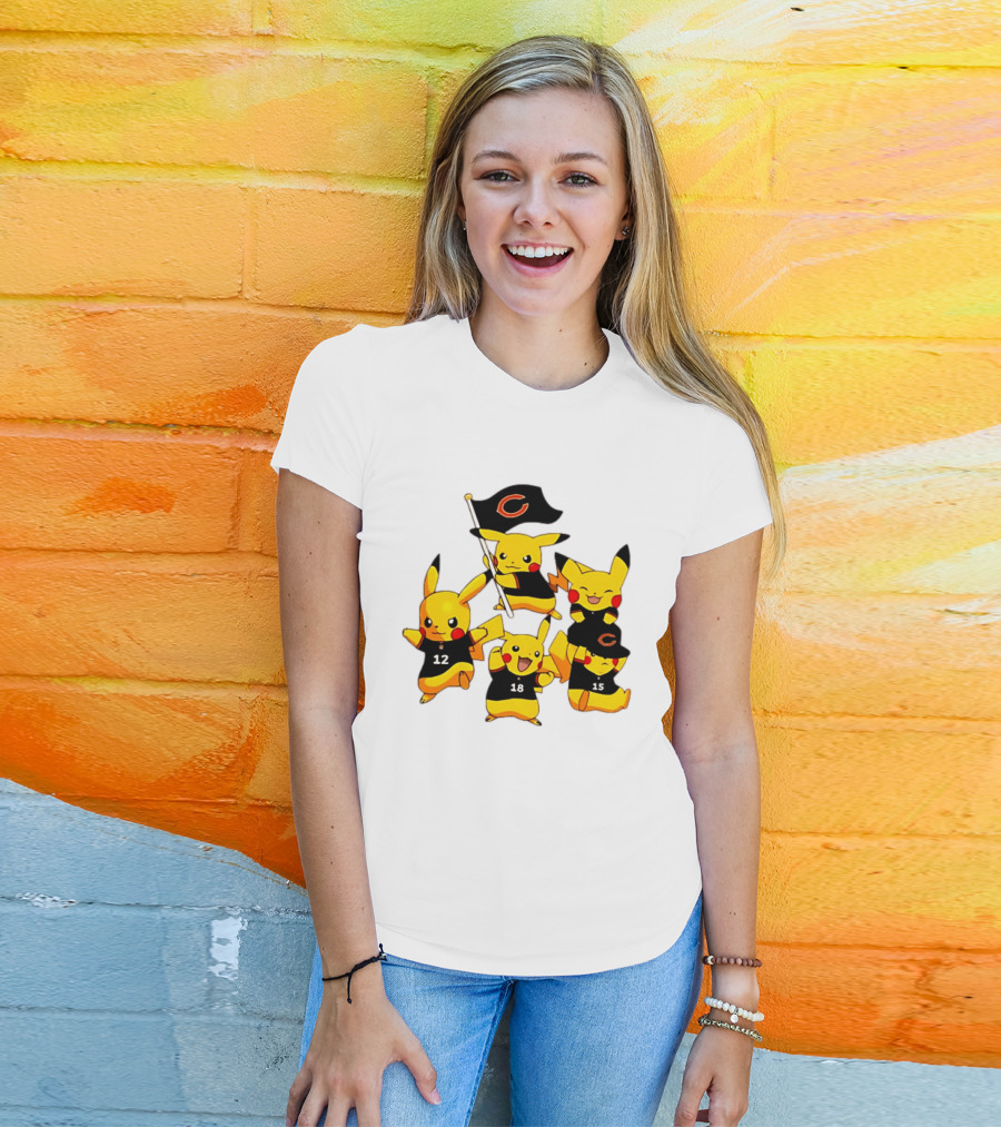 Chicago Bears Pikachu Fan Squad With Flag And Jerseys T-Shirt