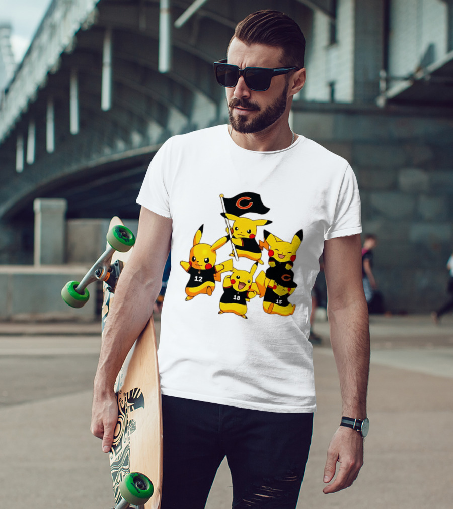 Chicago Bears Pikachu Fan Squad With Flag And Jerseys T-Shirt