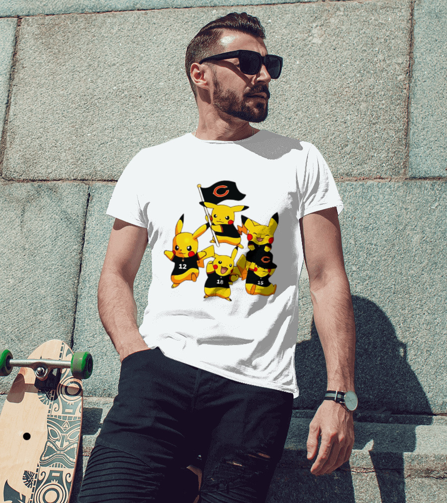 Chicago Bears Pikachu Fan Squad With Flag And Jerseys T-Shirt