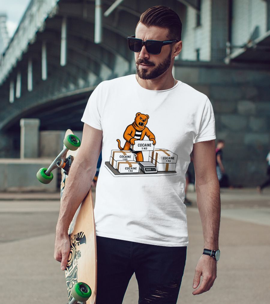 Cocaine 1 Kg Cartoon Orange Tiger Packages Scale T-Shirt