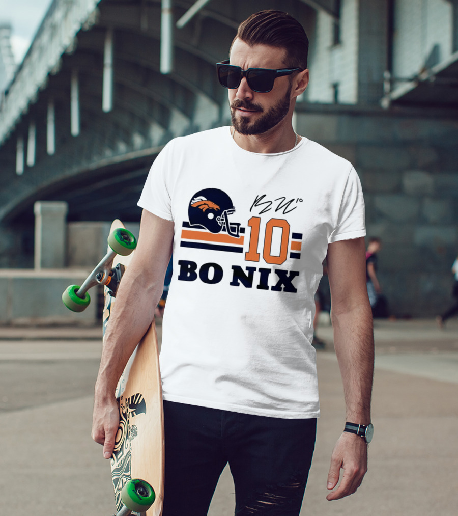 Denver Broncos Bo Nix 10 Football Helmet Horizontal Stripes T-Shirt