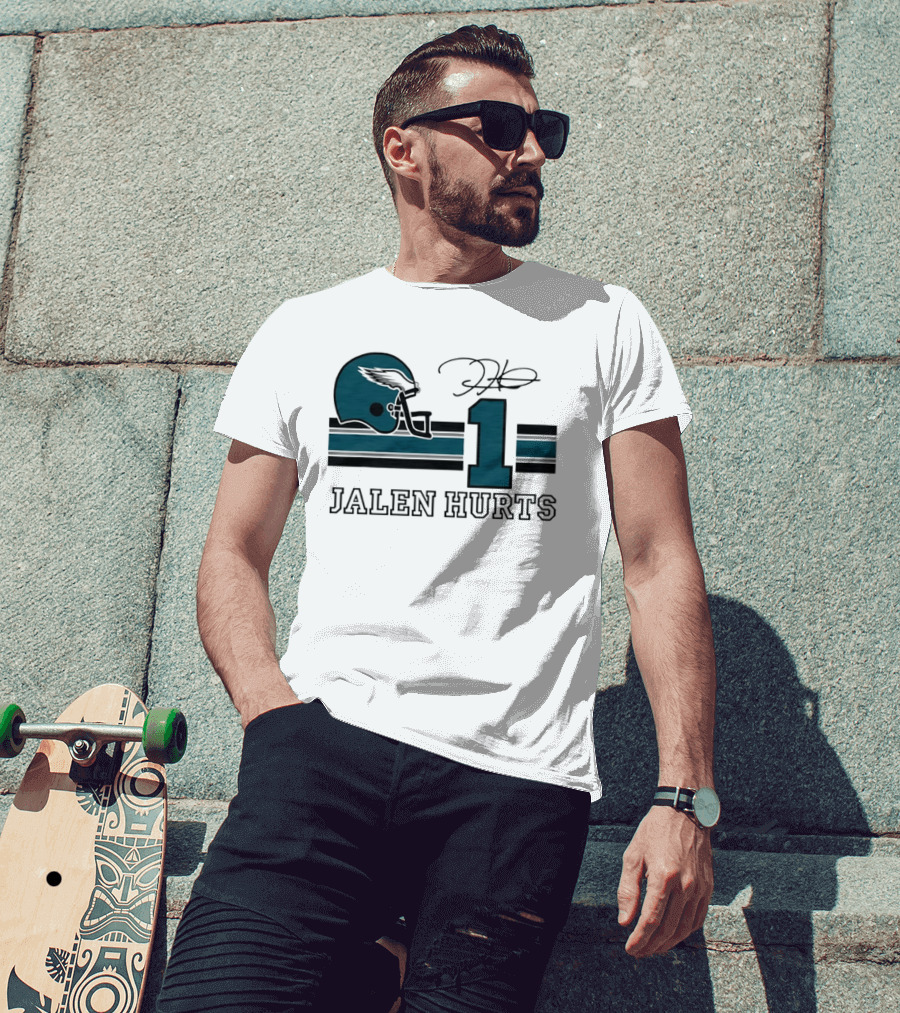 Philadelphia Eagles Jalen Hurts Helmet Number 1 Signature T-Shirt