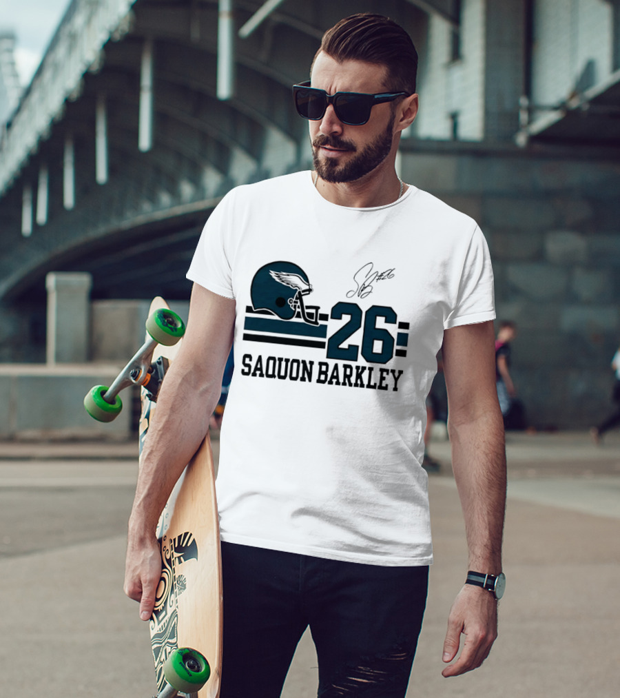 Philadelphia Eagles Saquon Barkley Helmet 26 Signature T-Shirt