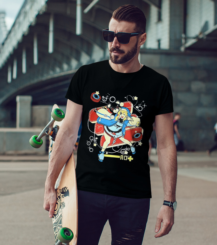 Ao2 Plus Anime Girl And Black Bear With Yoyo And Playful T-Shirt