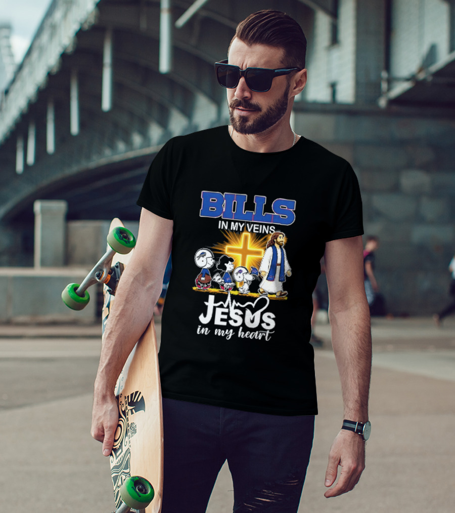 Bills In My Veins Jesus In My Heart Cartoon Characters Walking Cross T-Shirt