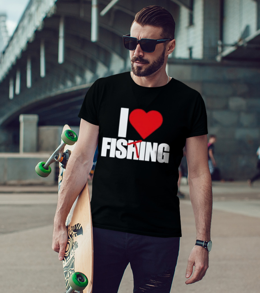 I Heart Fishing With Rod And Hook T-Shirt