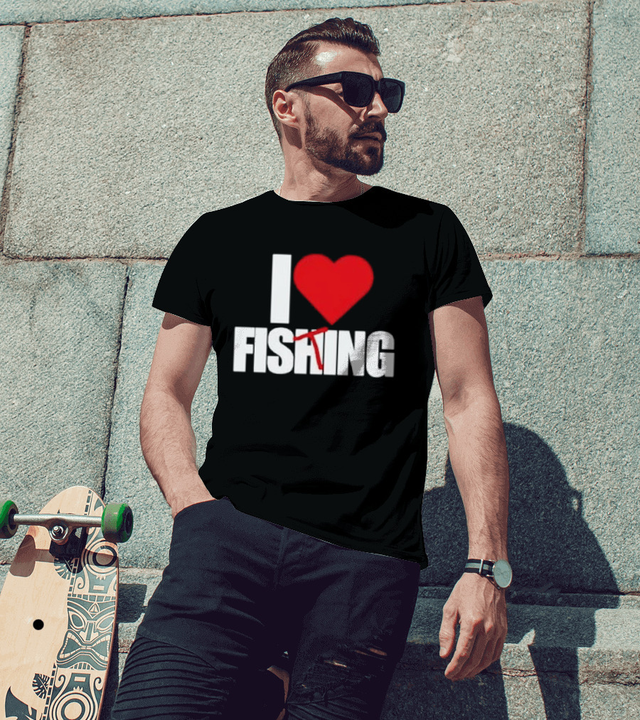 I Heart Fishing With Rod And Hook T-Shirt