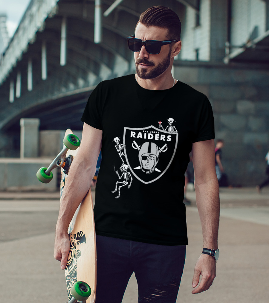 Las Vegas Raiders Skeletons Martini Cigarette Hats NFL T-Shirt
