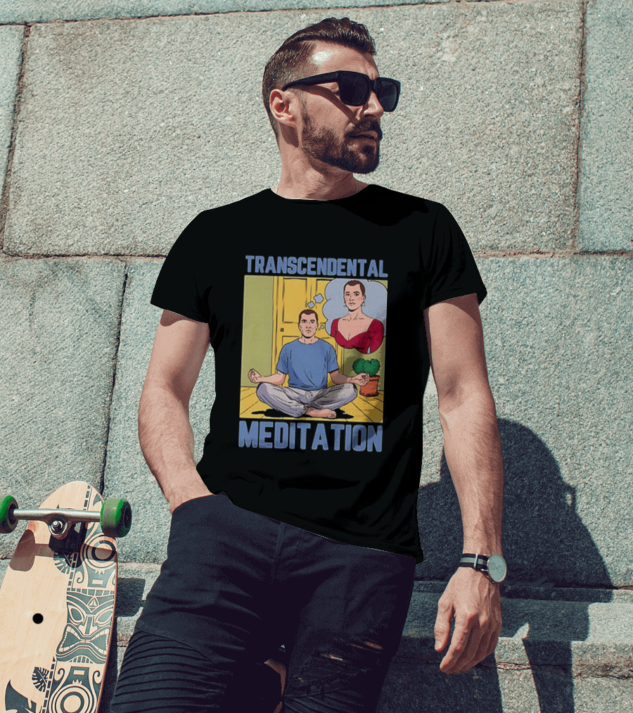 Transcendental Meditation Retro Comic Style Man Meditating Thought Bubble T-Shirt