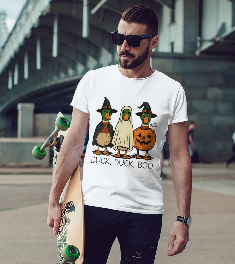 Duck Duck Boo Halloween 2026 Duck Trio In Costumes T-Shirt