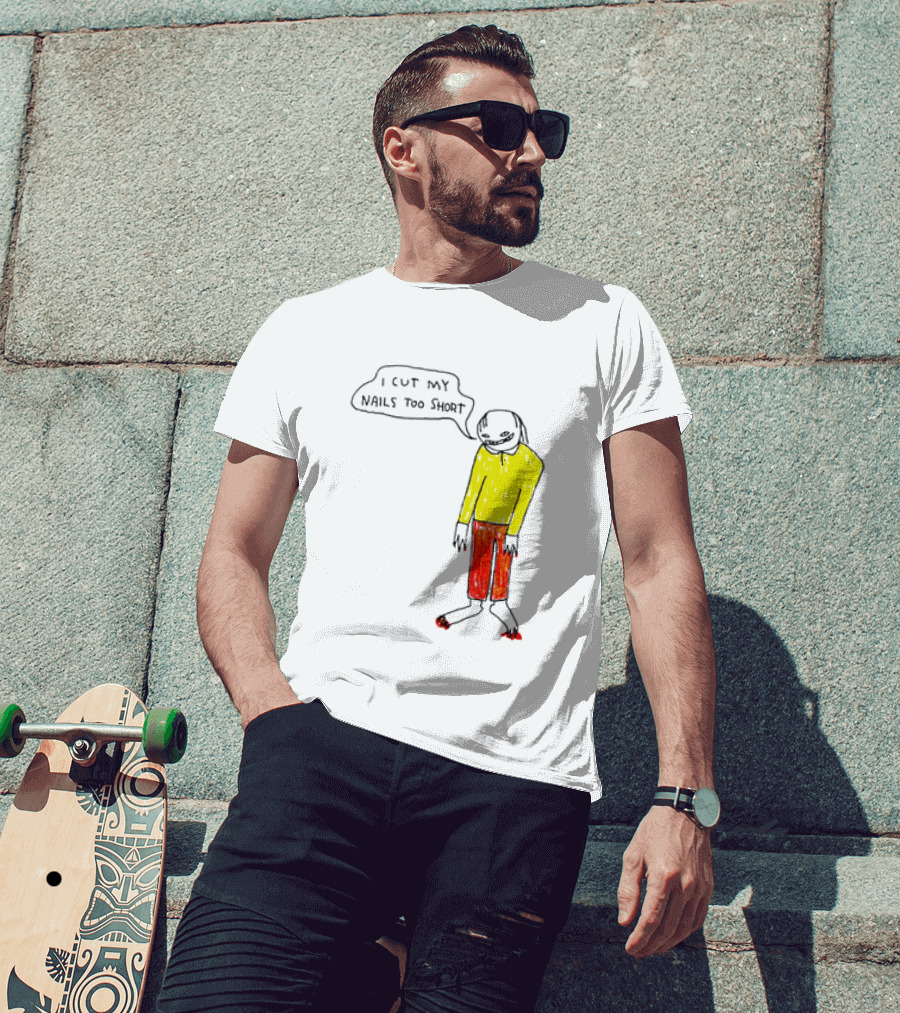 I Cut My Nails Too Short Yellow Red T-Shirt