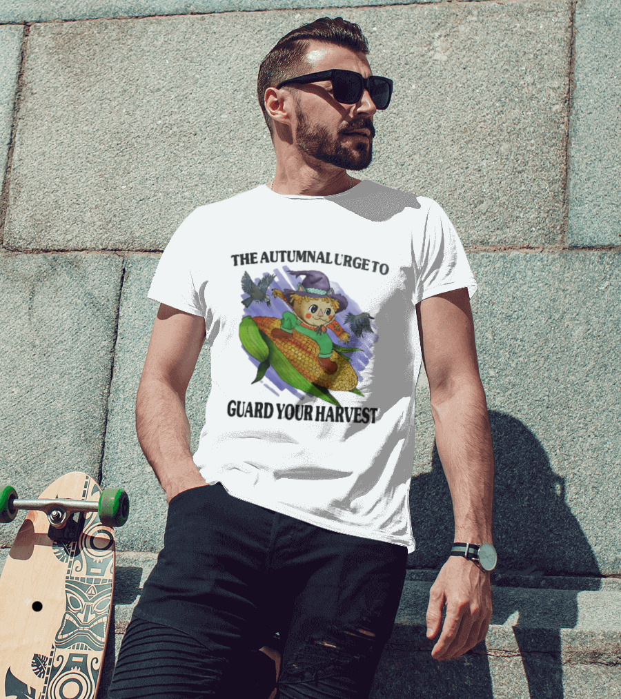 The Autumnal Urge To Guard Your Harvest Scarecrow Corn T-Shirt