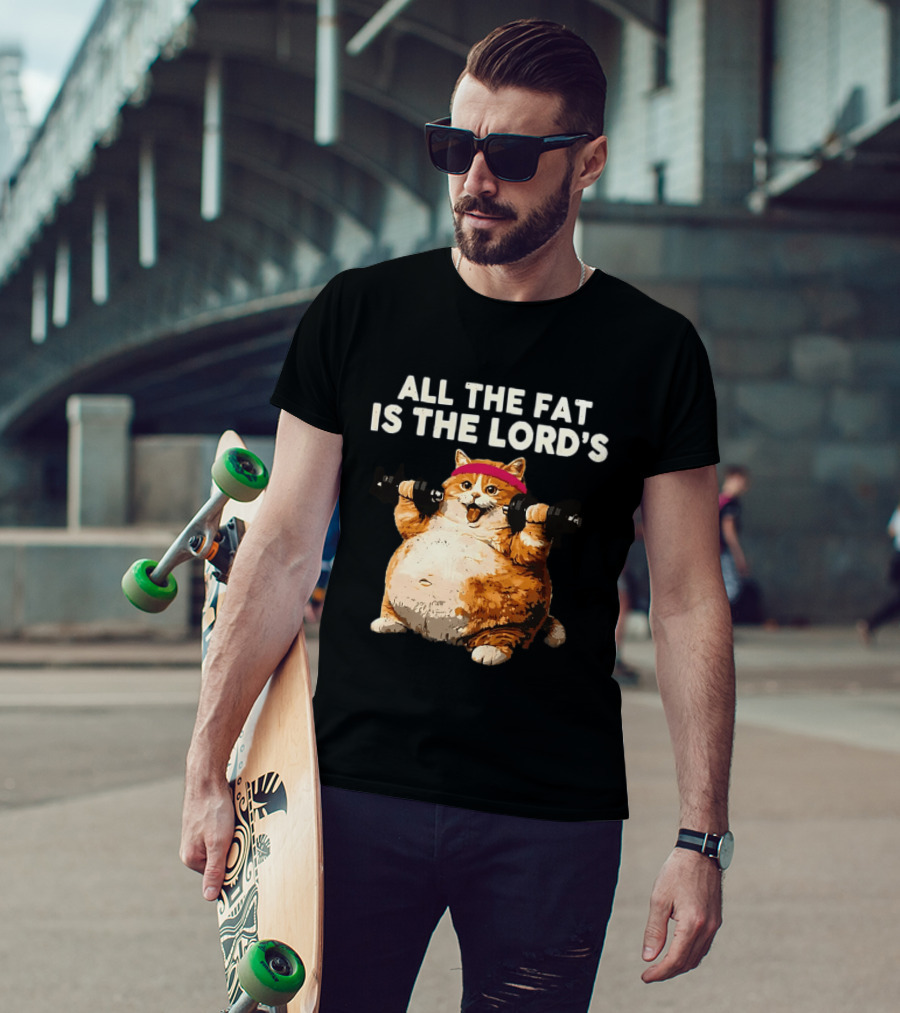 All The Fat Is The Lord's Leviticus 3 16 Orange Tabby Cat Dumbbells T-Shirt