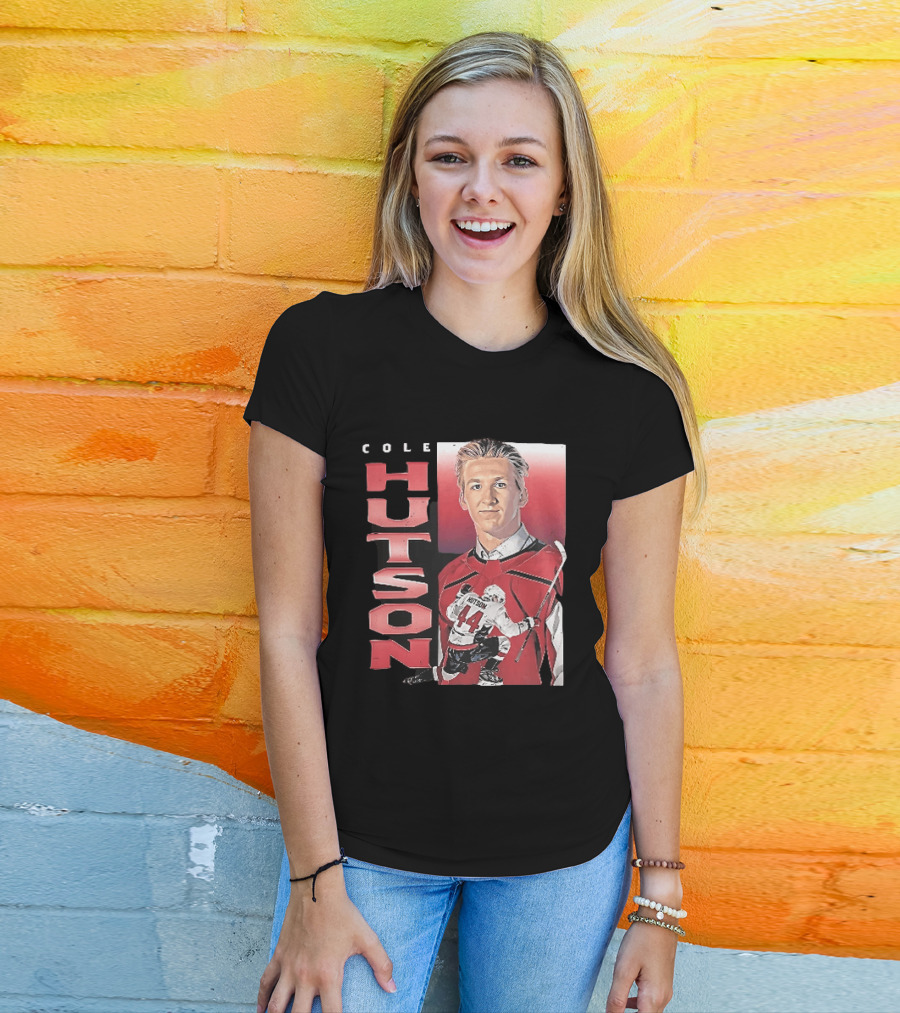 Cole Hutson Ice Hockey Player Red Jersey Number 44 Celebration T-Shirt
