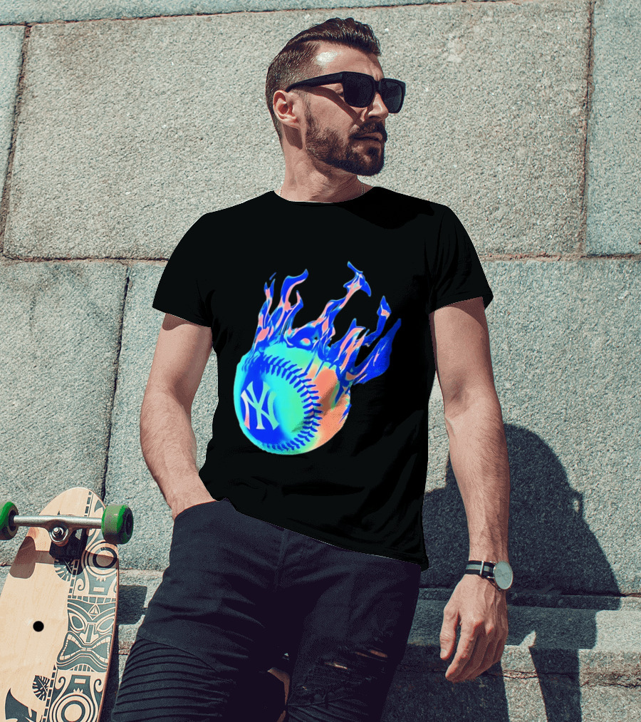 New York Yankees MLB Flaming Baseball Iconic Sports Team T-Shirt