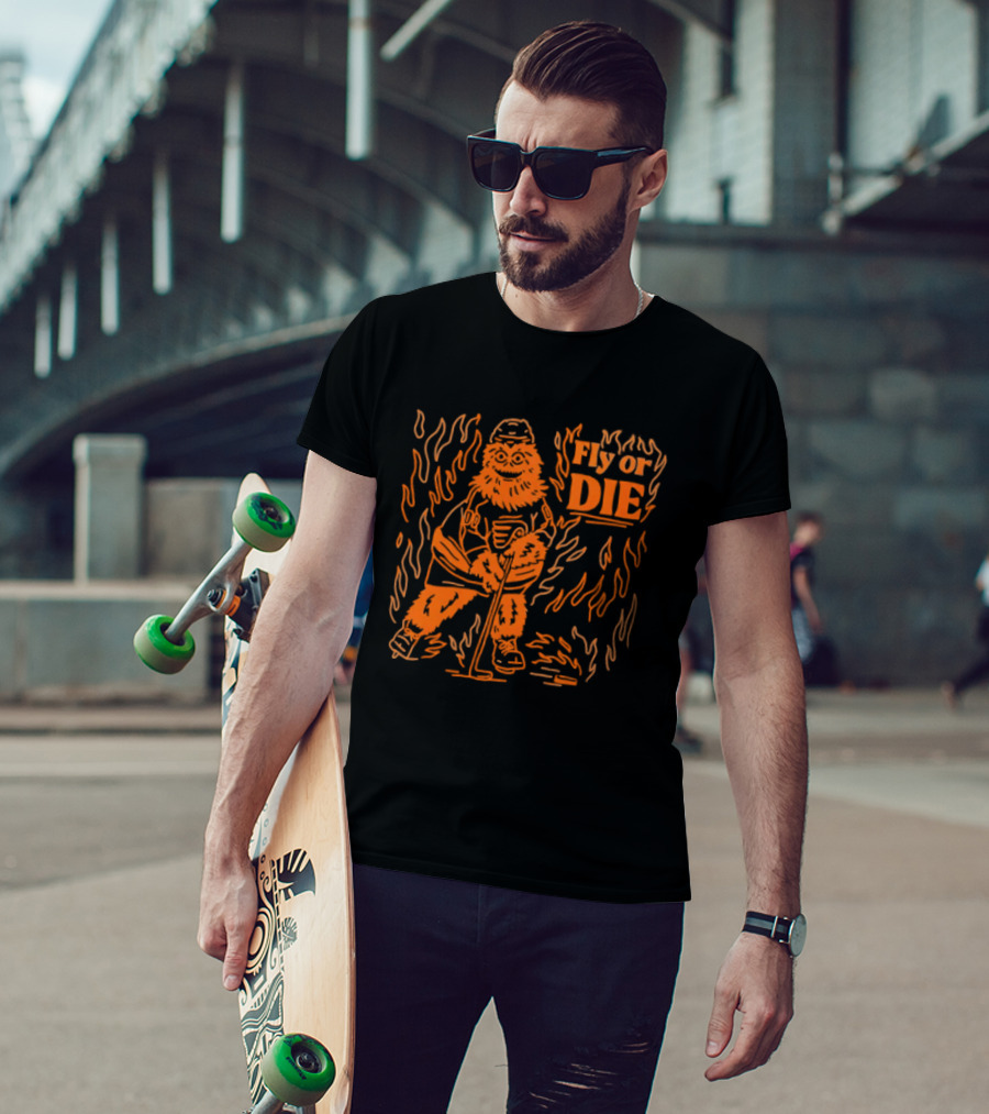 Fly Or Die Gritty Philadelphia Flyers Hockey Flame T-Shirt