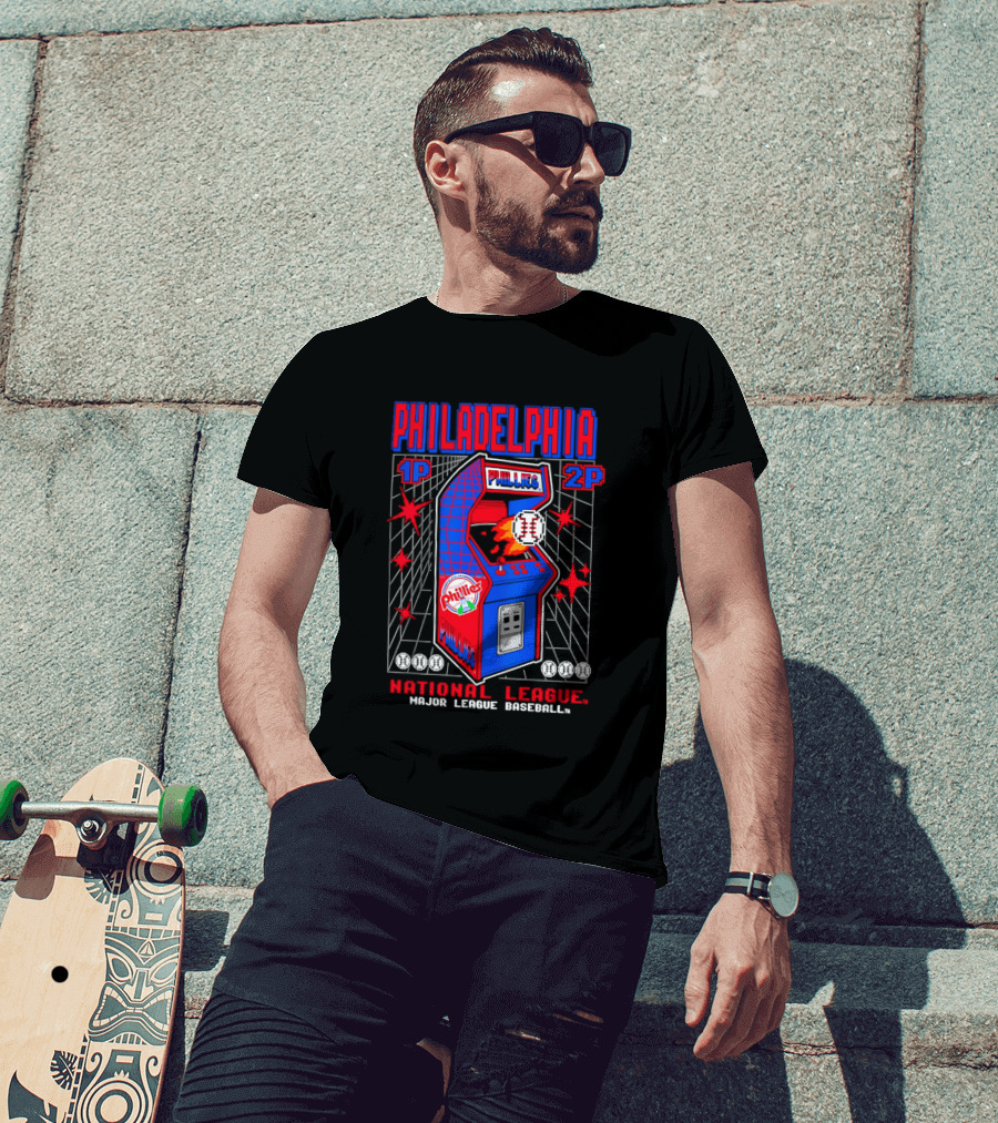Philadelphia Phillies 1P 2P National League Major League Baseball Arcade T-Shirt