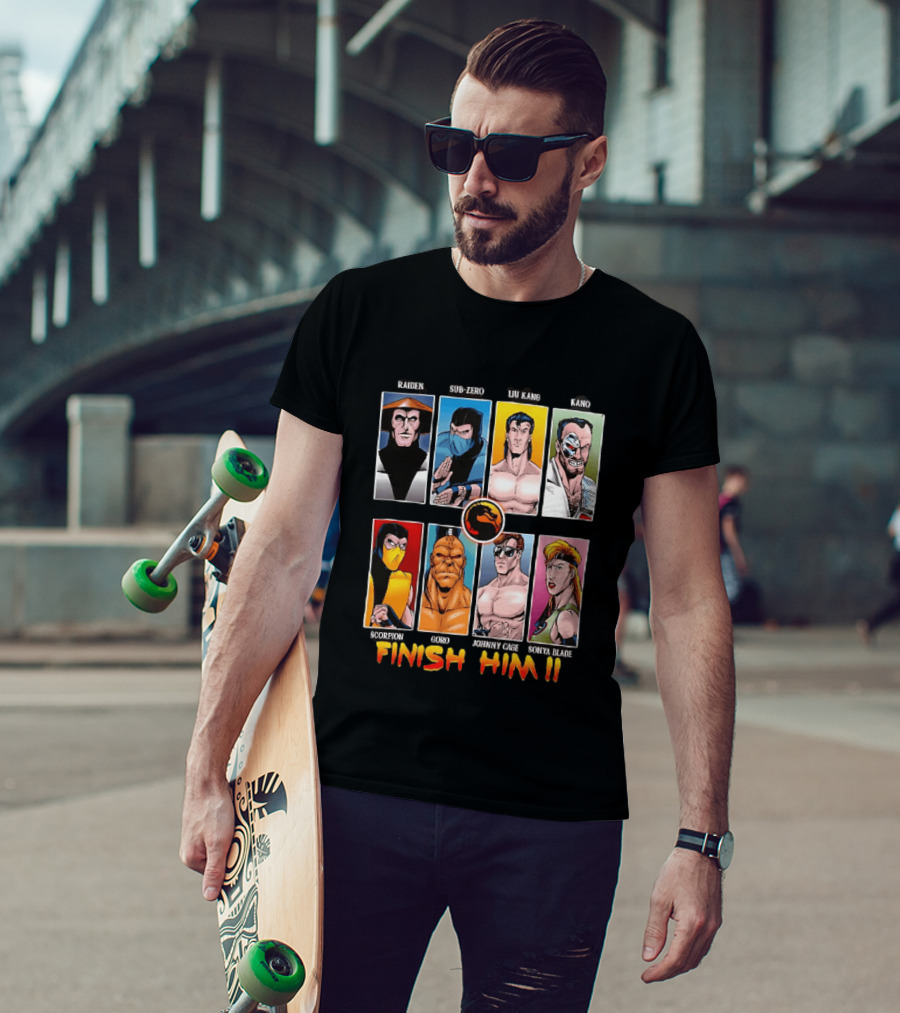 Raiden Sub Zero Liu Kang Kano Scorpion Goro Johnny Cage Sonya Blade Finish Him Mortal Kombat T-Shirt