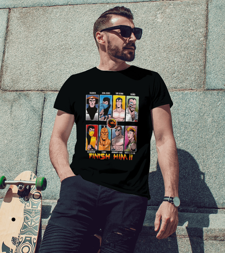 Raiden Sub Zero Liu Kang Kano Scorpion Goro Johnny Cage Sonya Blade Finish Him Mortal Kombat T-Shirt