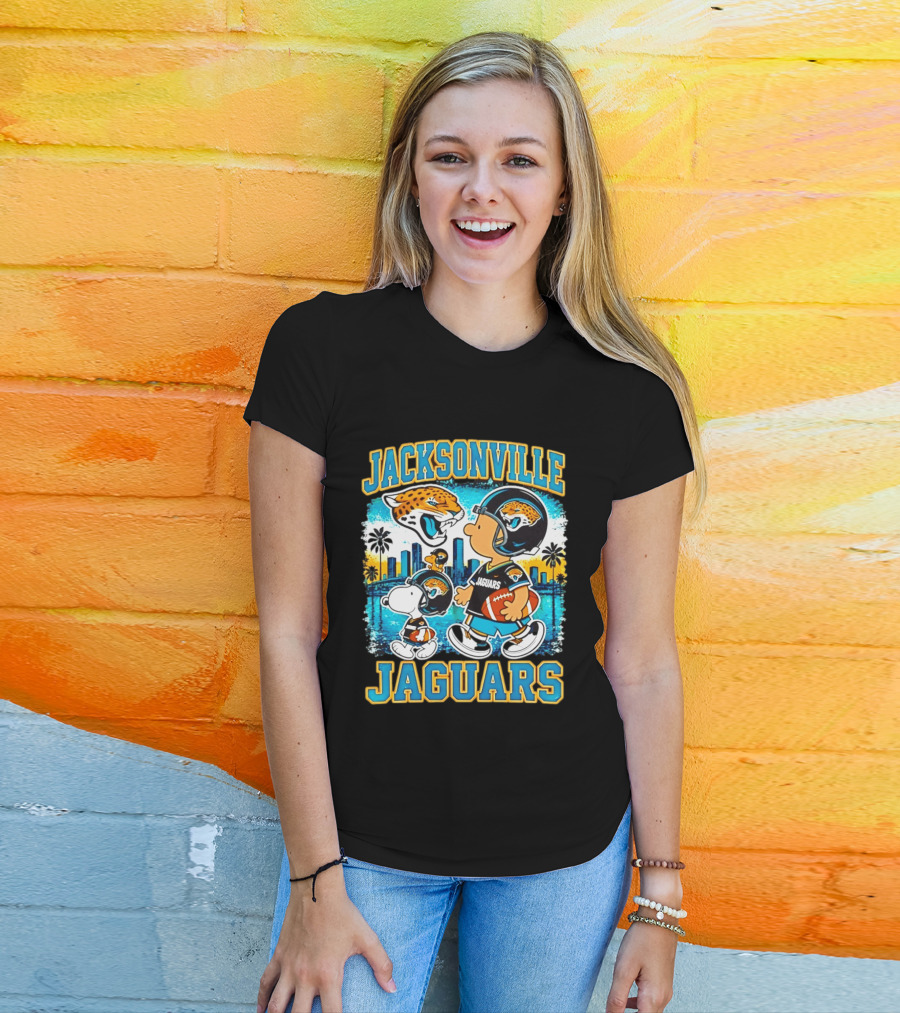 Jacksonville Jaguars Snoopy Woodstock Skyline 2026 Football T-Shirt