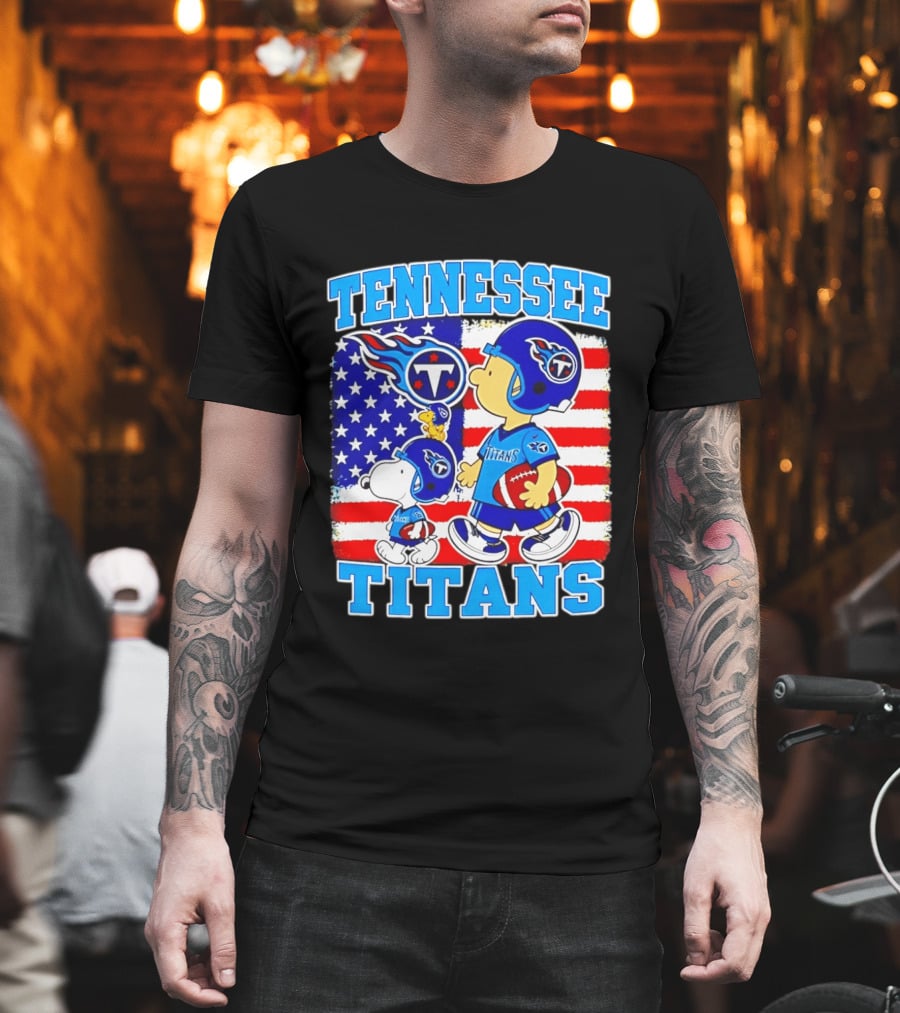 Tennessee Titans Snoopy Woodstock American Flag NFL Football 2026 T-Shirt