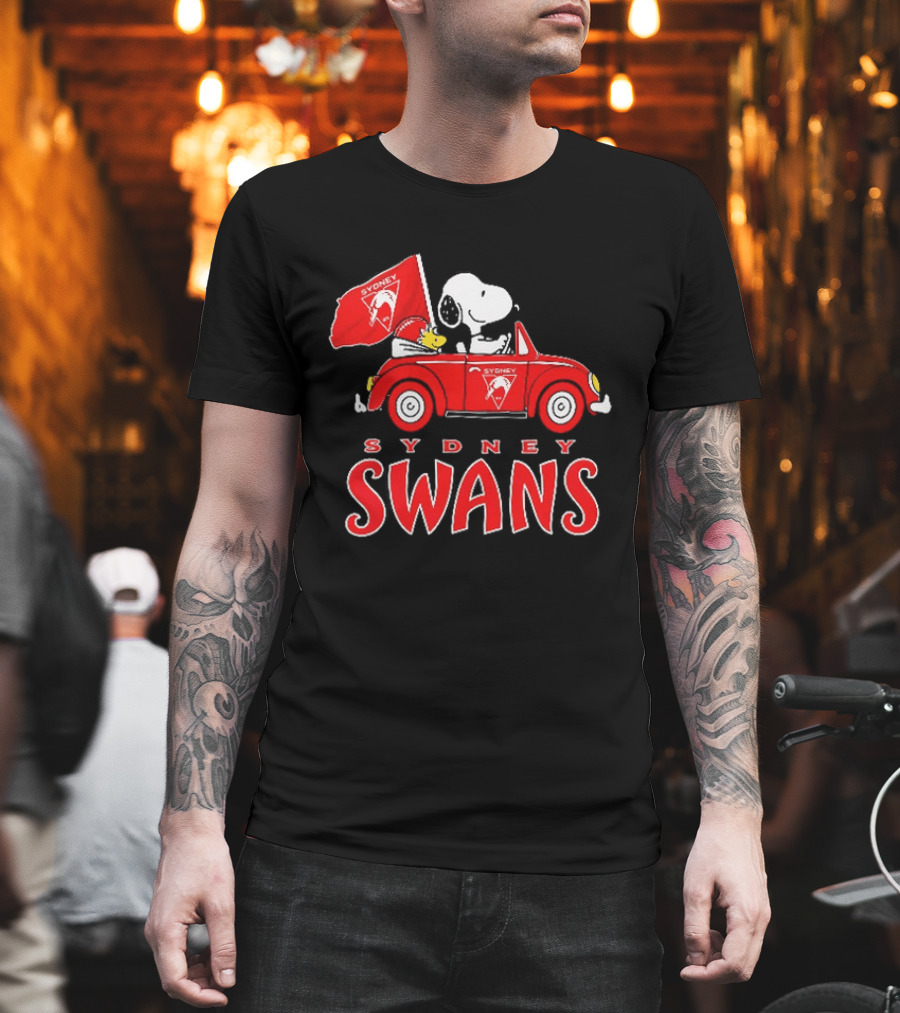 Sydney Swans Snoopy Woodstock Red Car Banner T-Shirt