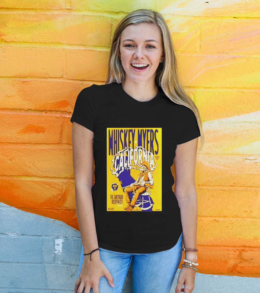 Whiskey Myers California Southern Hospitality Tour August 17 Los Angeles Reclining Cowboy T-Shirt