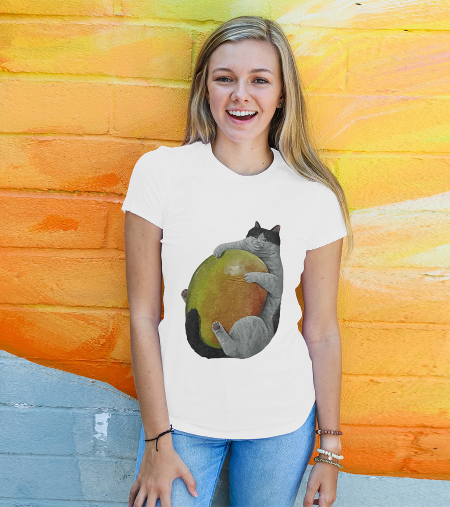 Cat Hugging Giant Mango Fruit T-Shirt