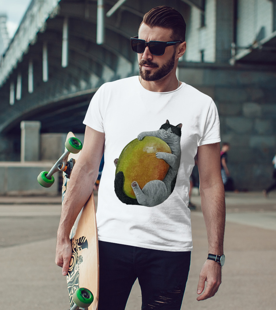 Cat Hugging Giant Mango Fruit T-Shirt