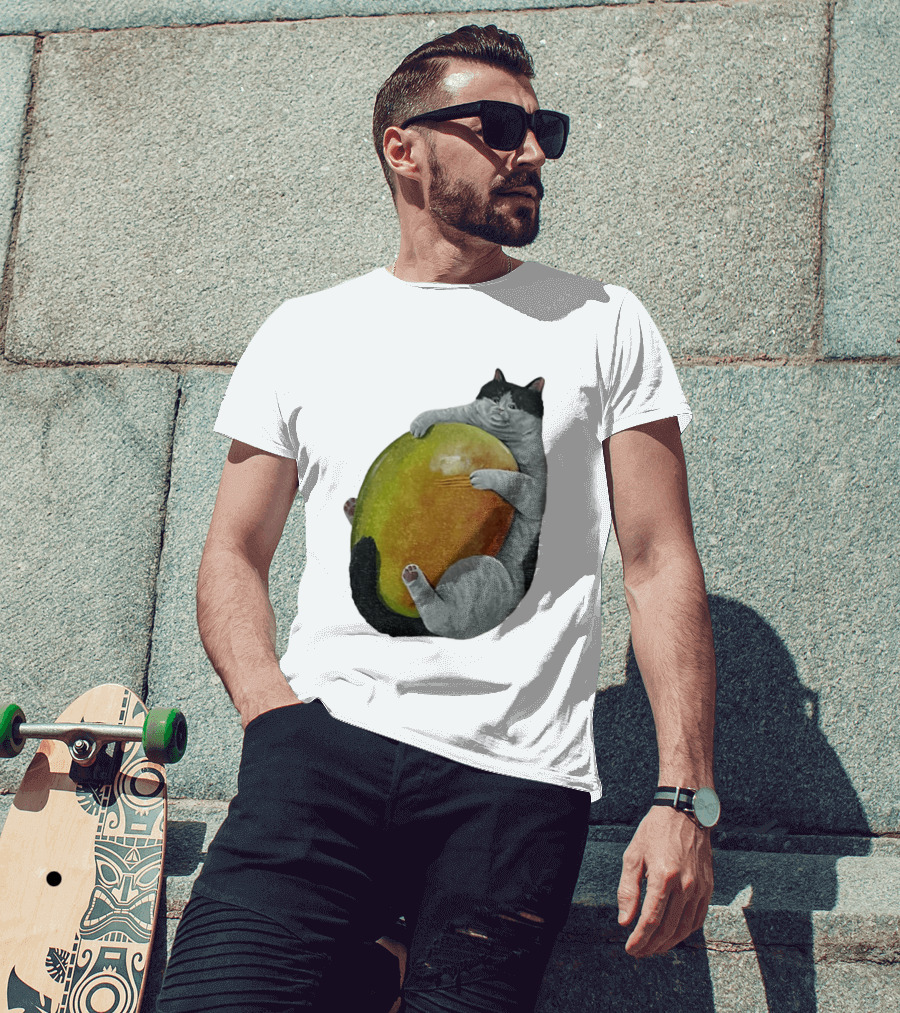 Cat Hugging Giant Mango Fruit T-Shirt