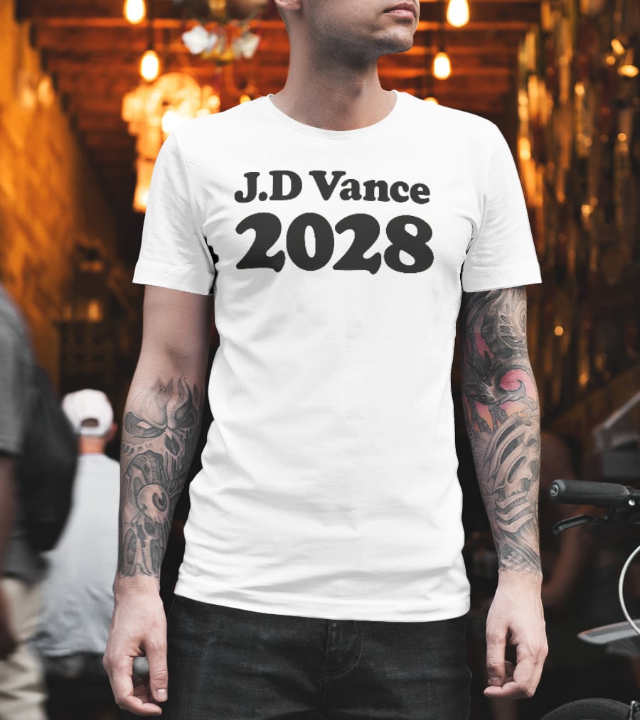 J D Vance 2028 Bold Black Chunky Serif Lettering T-Shirt