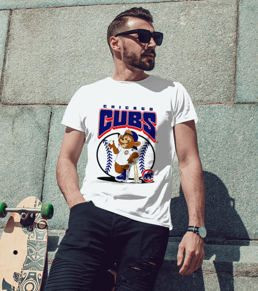 Chicago Cubs MLB 2026 Mania Bear Character Baseball Bat T-Shirt