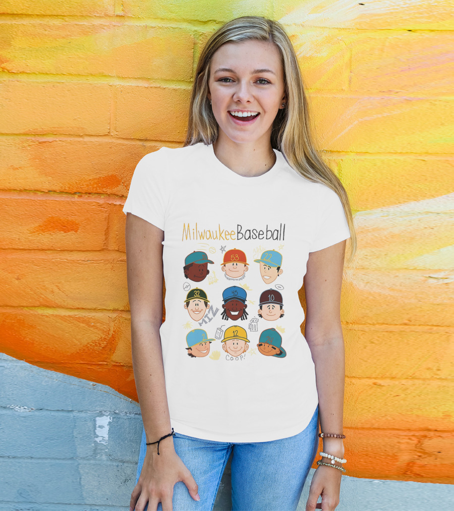 Milwaukee Baseball Players Cartoon Faces Yeli Coop Miz T-Shirt