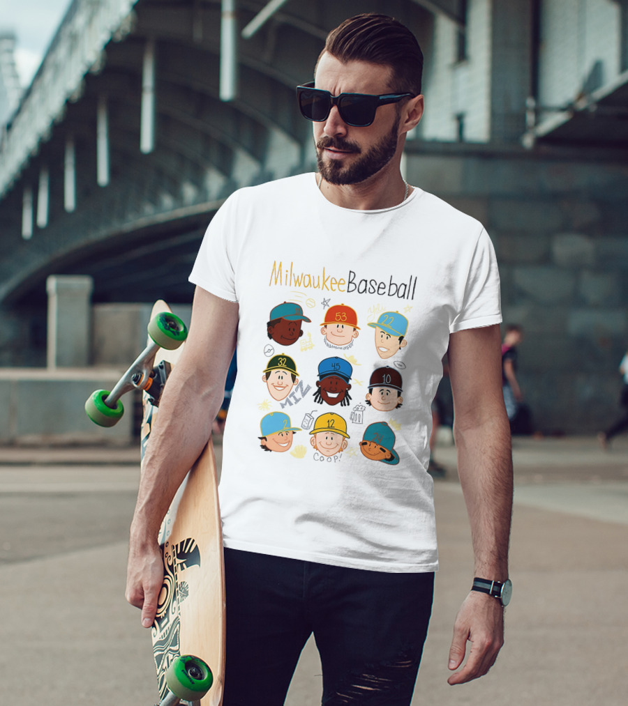Milwaukee Baseball Players Cartoon Faces Yeli Coop Miz T-Shirt