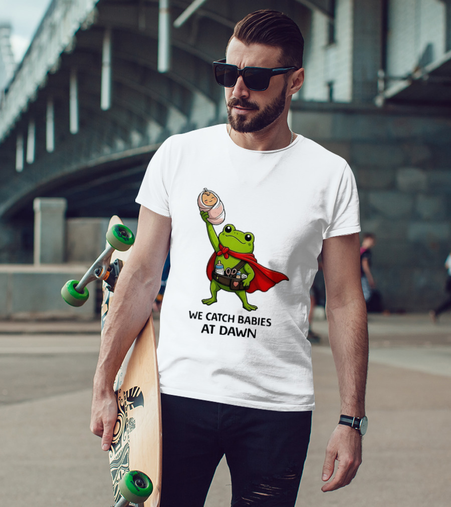 Frog Hero We Catch Babies At Dawn With Red Cape T-Shirt