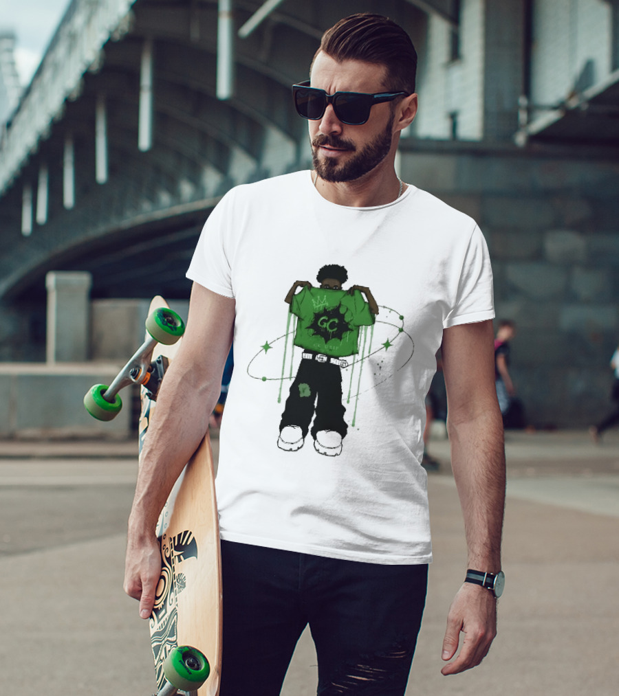 Gc Drip Cartoon Character Holding Green Clothing With Crown And Stars T-Shirt