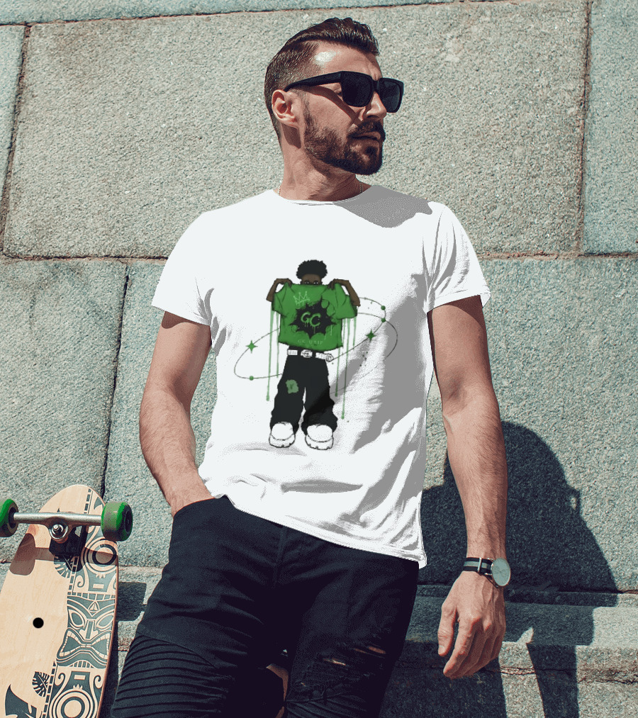 Gc Drip Cartoon Character Holding Green Clothing With Crown And Stars T-Shirt